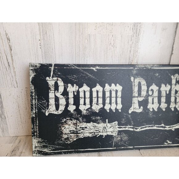 Broom parking canvas black hanging Halloween spider web home decor - Picture 3 of 7